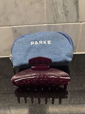 RARE PARKE New Deep Plum Claw Clip w/ PARKE Denim Pouch